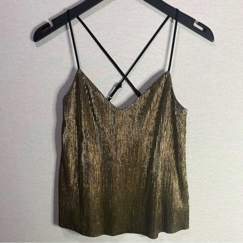 GUESS Gold Metallic Top with Crisscross Strap Detail